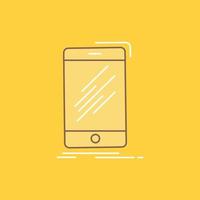 Device. mobile. phone. smartphone. telephone Flat Line Filled Icon. Beautiful Logo button over yellow background for UI and UX. website or mobile application vector