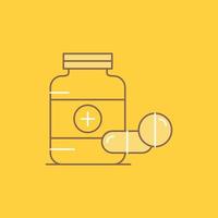 medicine. Pill. capsule. drugs. tablet Flat Line Filled Icon. Beautiful Logo button over yellow background for UI and UX. website or mobile application vector