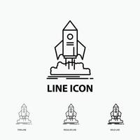 launch. startup. ship. shuttle. mission Icon in Thin. Regular and Bold Line Style. Vector illustration