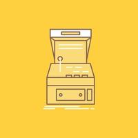 arcada. consola. juego. máquina. reproducir icono lleno de línea plana. hermoso botón de logotipo sobre fondo amarillo para ui y ux. sitio web o aplicación móvil vector