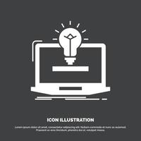 laptop. solution. idea. bulb. solution Icon. glyph vector symbol for UI and UX. website or mobile application
