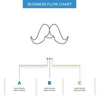 bigote. inconformista. movimiento masculino. diseño de diagrama de flujo de negocios de hombres con 3 pasos. icono de línea para el lugar de plantilla de fondo de presentación para texto vector