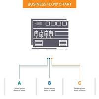 audio. masterización módulo. montaje en rack. diseño de diagrama de flujo empresarial sólido con 3 pasos. icono de glifo para el lugar de plantilla de fondo de presentación para texto. vector