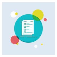 Check. checklist. list. task. to do White Glyph Icon colorful Circle Background vector