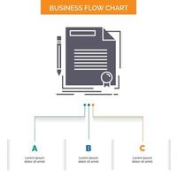 agreement. contract. deal. document. paper Business Flow Chart Design with 3 Steps. Glyph Icon For Presentation Background Template Place for text. vector