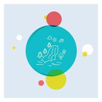 waterfall. tree. pain. clouds. nature White Line Icon colorful Circle Background vector