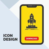 launch. startup. ship. shuttle. mission Glyph Icon in Mobile for Download Page. Yellow Background vector