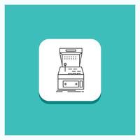 Round Button for Arcade. console. game. machine. play Line icon Turquoise Background vector