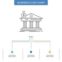 Architecture. bank. banking. building. federal Business Flow Chart Design with 3 Steps. Line Icon For Presentation Background Template Place for text vector