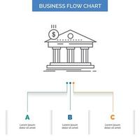 arquitectura. banco. bancario. edificio. diseño de diagrama de flujo de negocios federales con 3 pasos. icono de línea para el lugar de plantilla de fondo de presentación para texto vector