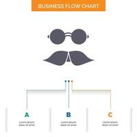 moustache. Hipster. movember. glasses. men Business Flow Chart Design with 3 Steps. Glyph Icon For Presentation Background Template Place for text. vector