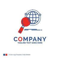 Company Name Logo Design For global. globe. magnifier. research. world. Blue and red Brand Name Design with place for Tagline. Abstract Creative Logo template for Small and Large Business. vector