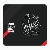 fondo de presentación creativa rojo y negro para rocas. árbol. Cerro. montaña. icono de la línea de la naturaleza vector