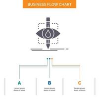 ecología. vigilancia. contaminación. investigar. diseño de diagrama de flujo de negocios de ciencia con 3 pasos. icono de glifo para el lugar de plantilla de fondo de presentación para texto. vector