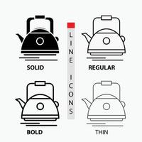 Tea. kettle. teapot. camping. pot Icon in Thin. Regular. Bold Line and Glyph Style. Vector illustration