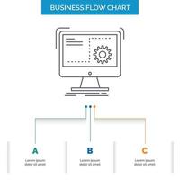 dominio. computadora. función. proceso. diseño de diagrama de flujo empresarial de progreso con 3 pasos. icono de línea para el lugar de plantilla de fondo de presentación para texto vector