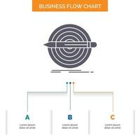 Design. goal. pencil. set. target Business Flow Chart Design with 3 Steps. Glyph Icon For Presentation Background Template Place for text. vector