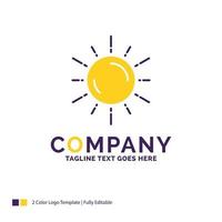 Company Name Logo Design For sun. space. planet. astronomy. weather. Purple and yellow Brand Name Design with place for Tagline. Creative Logo template for Small and Large Business. vector