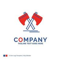 Company Name Logo Design For Axe. hatchet. tool. cutter. viking. Blue and red Brand Name Design with place for Tagline. Abstract Creative Logo template for Small and Large Business. vector