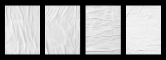 white crumpled and creased paper poster texture set isolated on black background photo