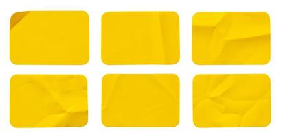 Yellow plastic sticker label isolated on white background photo