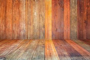 empty wooden planks wall perspective floor room interior background photo