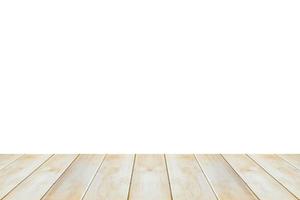 Empty wooden table top isolated on white background for product display montage photo