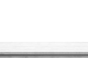 Empty white wooden table top isolated on white background photo