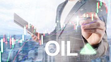Oil trend up. Crude oil price stock exchange trading up. Price oil up. Arrow rises. Abstract business background photo