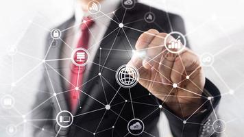 Abstract background image of lines and dots on provider center background. photo