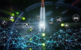 IOT internet of things digital technology concept. Server room background. photo