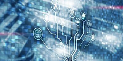 IOT. DIgitalization, Digital disruption background matrix information technology and internet concept photo