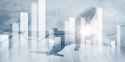 Stock market or forex trading graph in graphic double exposure. Abstract business finance background. photo
