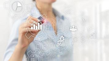 Business process gears abstract diagram with gears and icons. Workflow and automation technology concept photo