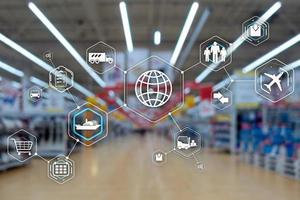 Logistics and transportation concept on supermarket background photo