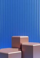 Three Pink podiums with abstract Blue wall. Stand to show products. Stage showcase with modern scene. Pedestal in vertical display. Beauty fashion backdrop for smartphone. 3D rendering.