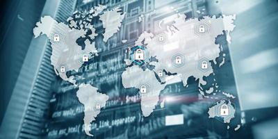 Global cyber security concept communication privacy data protection server room background photo