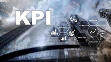 KPI - Key Performance Indicator. Business and technology concept. Multiple exposure, mixed media. Financial concept on blurred background. photo