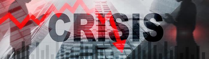 Crisis and red arrow down on abstract website banner. photo