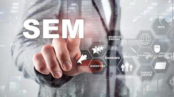 SEM Search Engine Optimization Marketing Ranking Traffic Website Internet Business Technology Communication Concept. photo