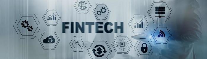 fintech en el banner del sitio web tonificado. concepto de inversión y tecnología financiera de Internet. foto