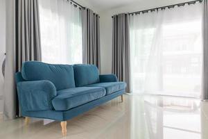 Blue sofa in living room interior home background photo