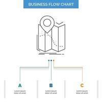 gps. location. map. navigation. route Business Flow Chart Design with 3 Steps. Line Icon For Presentation Background Template Place for text vector