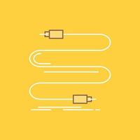 audio. cable. cord. sound. wire Flat Line Filled Icon. Beautiful Logo button over yellow background for UI and UX. website or mobile application vector