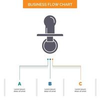 pezón. bebé. ficticio. chupete. diseño de diagrama de flujo de negocios para niños con 3 pasos. icono de glifo para el lugar de plantilla de fondo de presentación para texto. vector