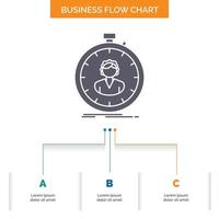 fast. speed. stopwatch. timer. girl Business Flow Chart Design with 3 Steps. Glyph Icon For Presentation Background Template Place for text. vector