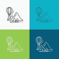 explore. travel. mountains. camping. balloons Icon Over Various Background. Line style design. designed for web and app. Eps 10 vector illustration