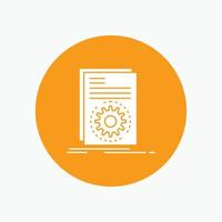 Code. executable. file. running. script White Glyph Icon in Circle. Vector Button illustration