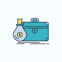 briefcase. business. case. open. portfolio Flat Icon. green and Yellow sign and symbols for website and Mobile appliation. vector illustration