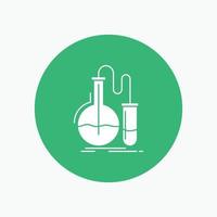 Analysis. chemistry. flask. research. test White Glyph Icon in Circle. Vector Button illustration